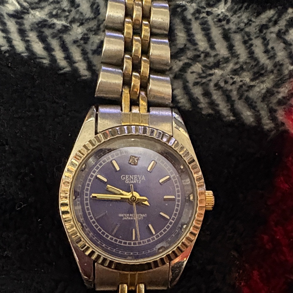 Geneva Gold and Silver Watch with Blue Dial